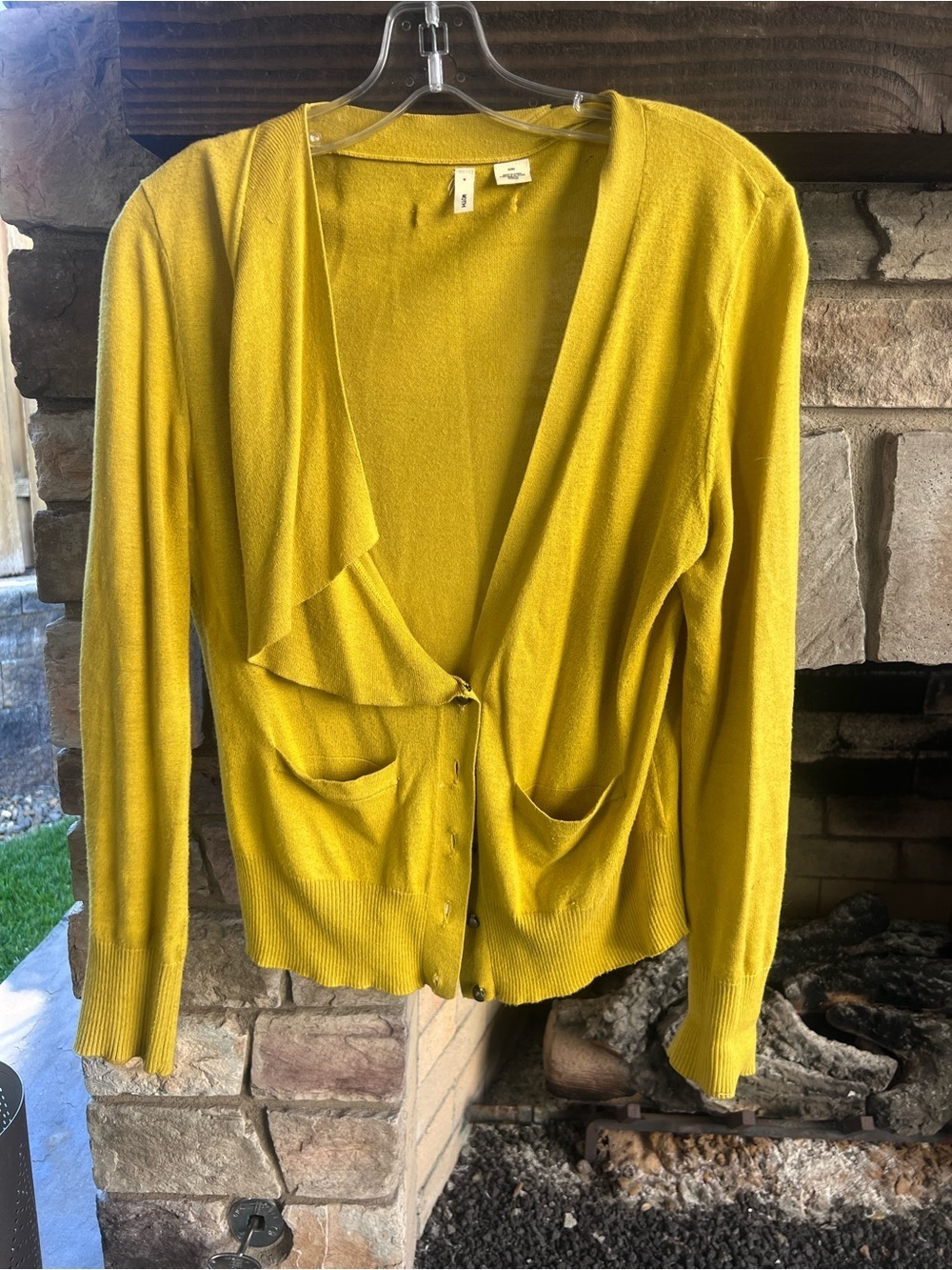 Moth Chartreuse Draped Front Cardigan Medium